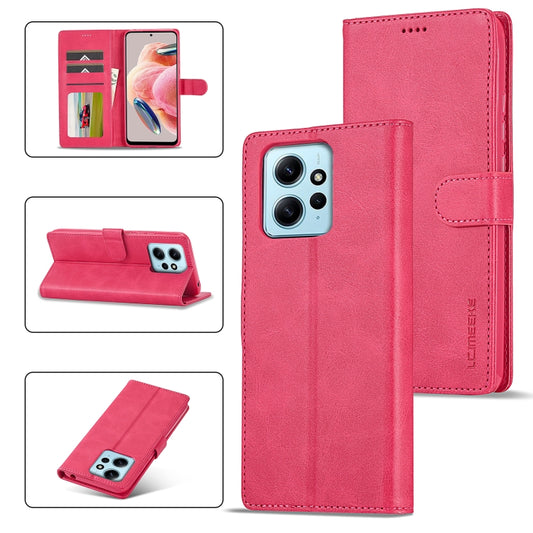 For Xiaomi Redmi Note 12 4G Global LC.IMEEKE Calf Texture Leather Phone Case(Red) - Note 12 Cases by LC.IMEEKE | Online Shopping UK | buy2fix