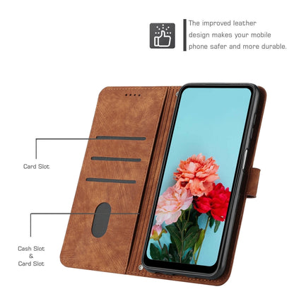 For Samsung Galaxy A12 4G / M12 / F12 4G Skin Feel Stripe Pattern Leather Phone Case with Lanyard(Brown) - Galaxy Phone Cases by buy2fix | Online Shopping UK | buy2fix