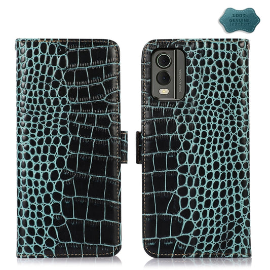 For Nokia C32 4G Crocodile Top Layer Cowhide Leather Phone Case(Green) - Nokia Cases by buy2fix | Online Shopping UK | buy2fix