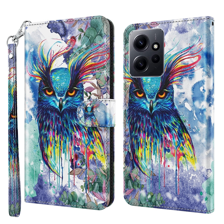 For Xiaomi Redmi Note 12 4G Global 3D Painting Pattern Flip Leather Phone Case(Watercolor Owl) - Note 12 Cases by buy2fix | Online Shopping UK | buy2fix