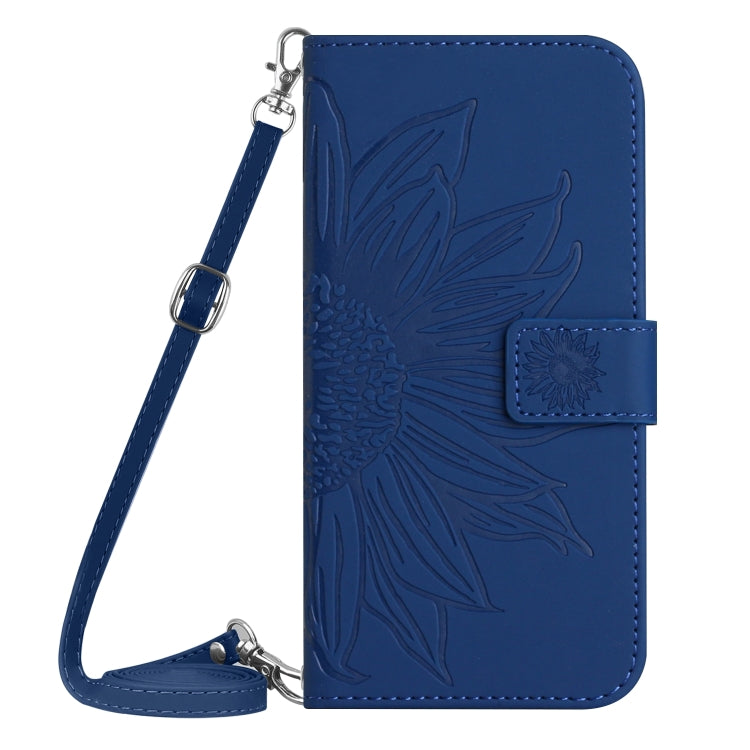 For Sony Xperia 10 V HT04 Skin Feel Sun Flower Embossed Flip Leather Phone Case with Lanyard(Dark Blue) - Sony Cases by buy2fix | Online Shopping UK | buy2fix