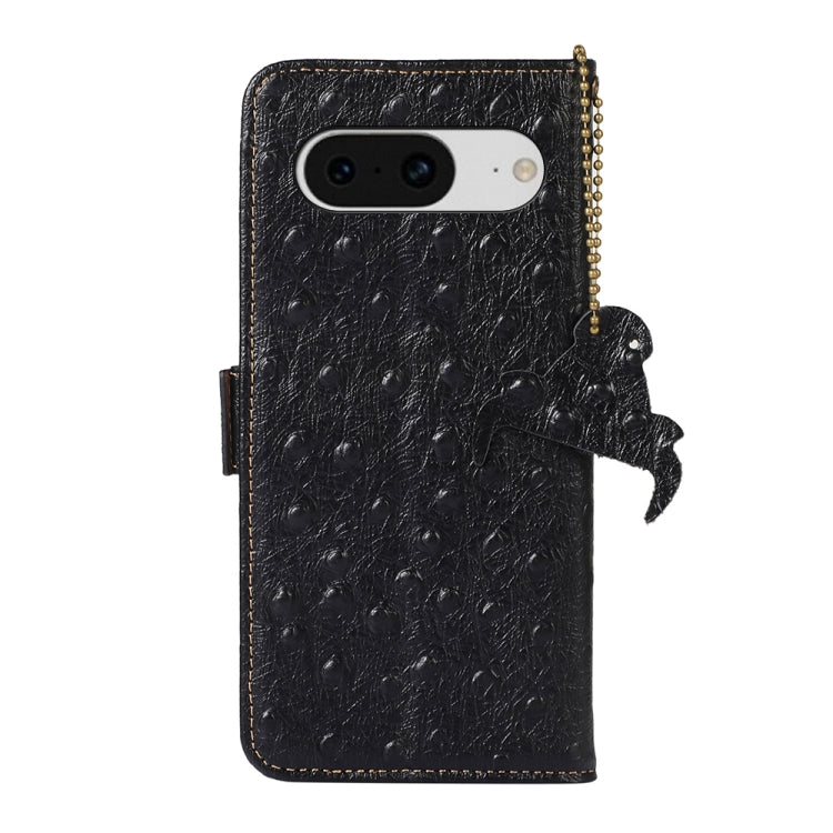 For Google Pixel 8 Ostrich Pattern Genuine Leather RFID Phone Case(Black) - Google Cases by buy2fix | Online Shopping UK | buy2fix