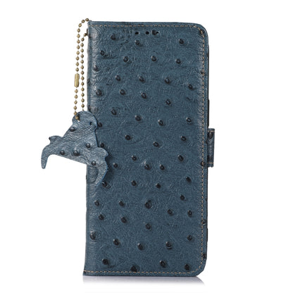 For Google Pixel 8 Ostrich Pattern Genuine Leather RFID Phone Case(Blue) - Google Cases by buy2fix | Online Shopping UK | buy2fix