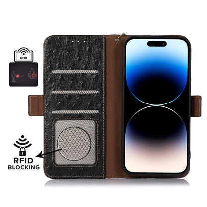 For Honor Magic5 Pro Ostrich Pattern Genuine Leather RFID Phone Case(Black) - Honor Cases by buy2fix | Online Shopping UK | buy2fix