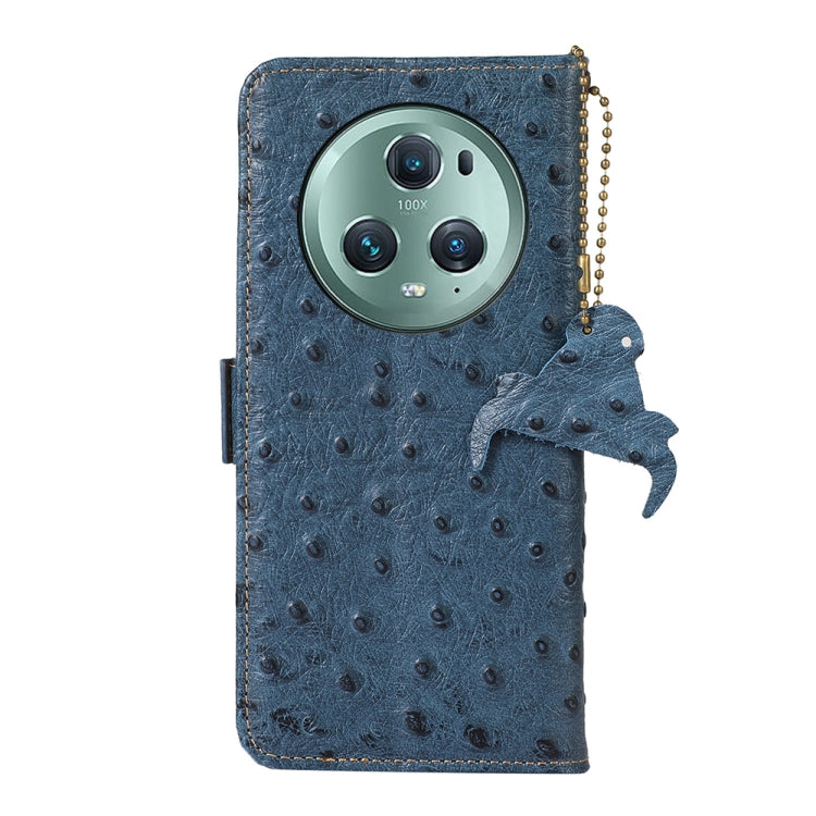 For Honor Magic5 Pro Ostrich Pattern Genuine Leather RFID Phone Case(Blue) - Honor Cases by buy2fix | Online Shopping UK | buy2fix