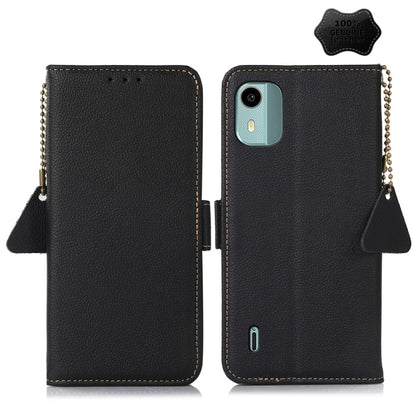 For Nokia C12 4G Side-Magnetic TJ Genuine Leather RFID Phone Case(Black) - Honor Cases by buy2fix | Online Shopping UK | buy2fix