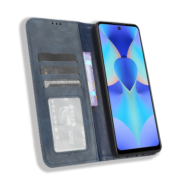 For Tecno Spark 10 Pro / K17 Magnetic Buckle Retro Texture Leather Phone Case(Blue) - Tecno Cases by buy2fix | Online Shopping UK | buy2fix