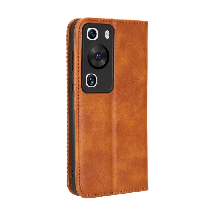 For Huawei P60 / P60 Pro Magnetic Buckle Retro Texture Leather Phone Case(Brown) - Huawei Cases by buy2fix | Online Shopping UK | buy2fix