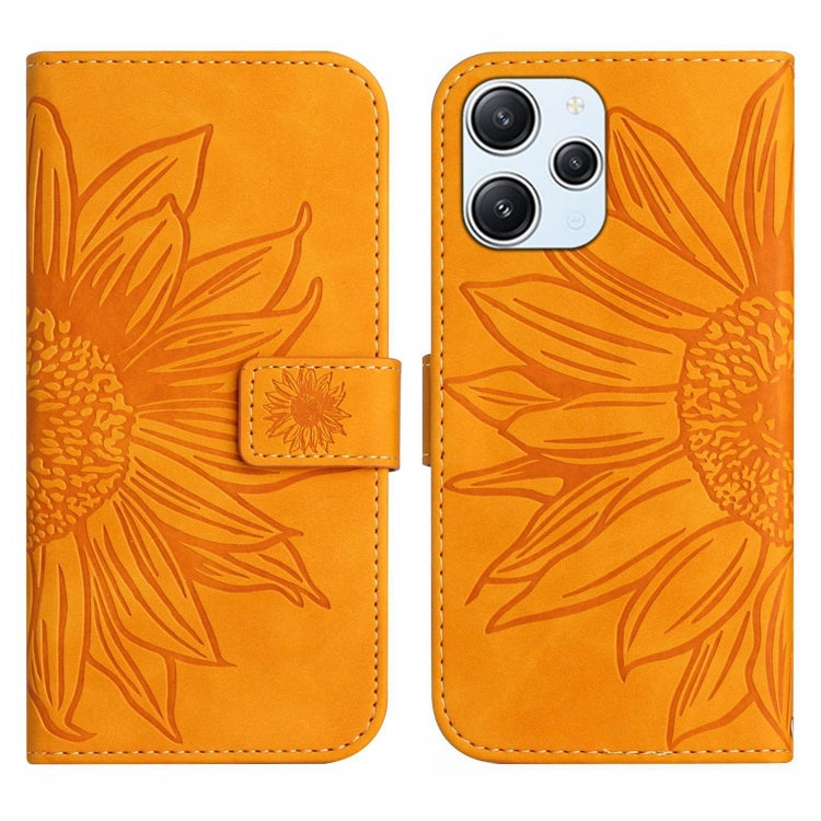 For Xiaomi Redmi 12 4G Global Skin Feel Sun Flower Embossed Flip Leather Phone Case with Lanyard(Yellow) - Xiaomi Cases by buy2fix | Online Shopping UK | buy2fix