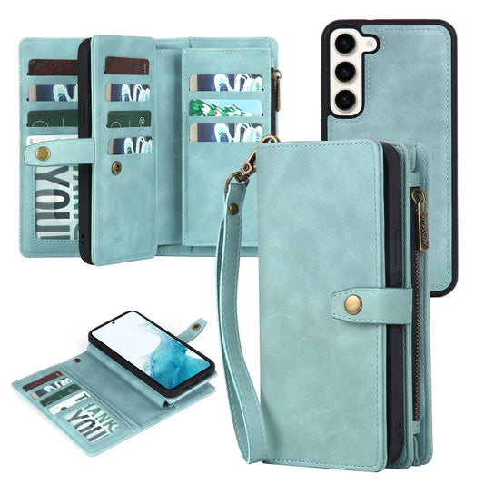 For Samsung Galaxy S10+ Zipper Wallet Detachable MagSafe Leather Phone Case(Blue) - Galaxy Phone Cases by buy2fix | Online Shopping UK | buy2fix