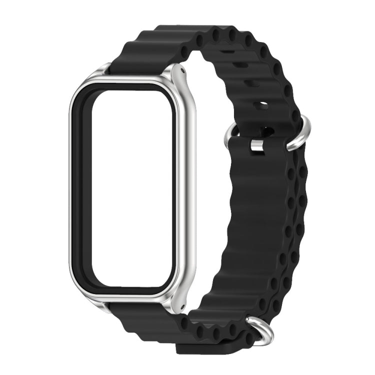 For Xiaomi Smart Band 8 Active / Redmi Band 2 Mijobs Metal Shell Ocean Silicone Watch Band(Black Silver) - Watch Bands by MIJOBS | Online Shopping UK | buy2fix