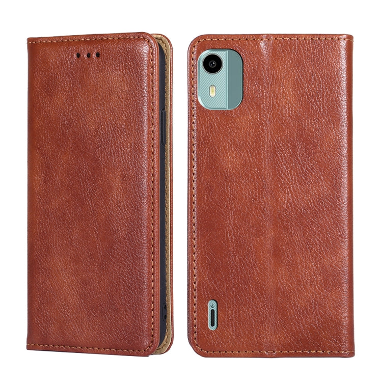 For Nokia C12 Gloss Oil Solid Color Magnetic Leather Phone Case(Brown) - Nokia Cases by buy2fix | Online Shopping UK | buy2fix