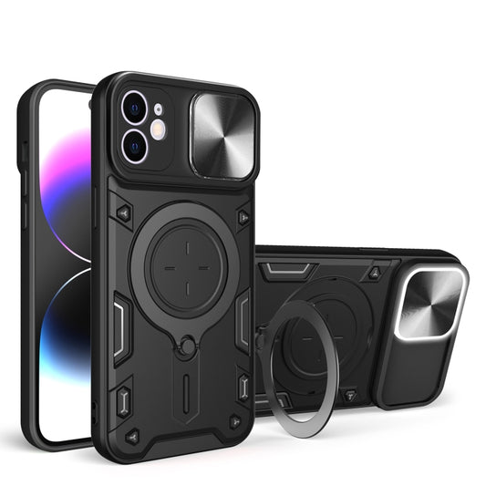 For iPhone 11 CD Texture Sliding Camshield Magnetic Holder Phone Case(Black) - iPhone 11 Cases by buy2fix | Online Shopping UK | buy2fix