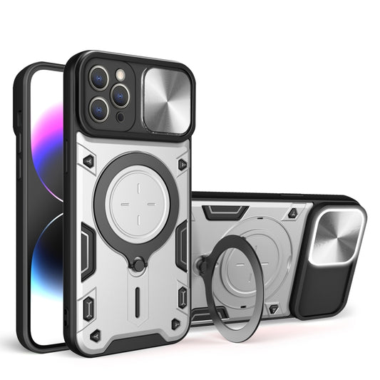 For iPhone 11 Pro CD Texture Sliding Camshield Magnetic Holder Phone Case(Silver) - iPhone 11 Pro Cases by buy2fix | Online Shopping UK | buy2fix