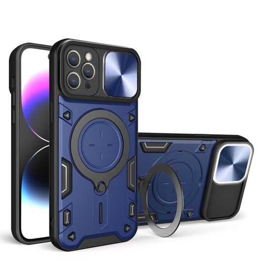For iPhone 11 Pro Max CD Texture Sliding Camshield Magnetic Holder Phone Case(Blue) - iPhone 11 Pro Max Cases by buy2fix | Online Shopping UK | buy2fix