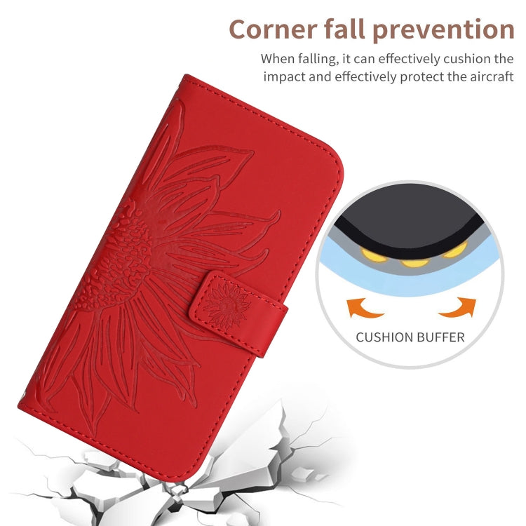 For Huawei P60 Pro Skin Feel Sun Flower Embossed Flip Leather Phone Case with Lanyard(Red) - Huawei Cases by buy2fix | Online Shopping UK | buy2fix