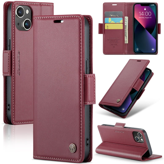 For iPhone 14 Plus CaseMe 023 Butterfly Buckle Litchi Texture RFID Anti-theft Leather Phone Case(Wine Red) - iPhone 14 Plus Cases by CaseMe | Online Shopping UK | buy2fix