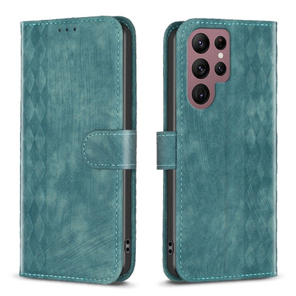 For Samsung Galaxy S22 Ultra 5G Plaid Embossed Leather Phone Case(Green) - Galaxy S22 Ultra 5G Cases by buy2fix | Online Shopping UK | buy2fix