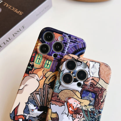 For iPhone 12 Precise Hole Oil Painting Pattern PC Phone Case(Tobacco Pipe) - iPhone 12 / 12 Pro Cases by buy2fix | Online Shopping UK | buy2fix