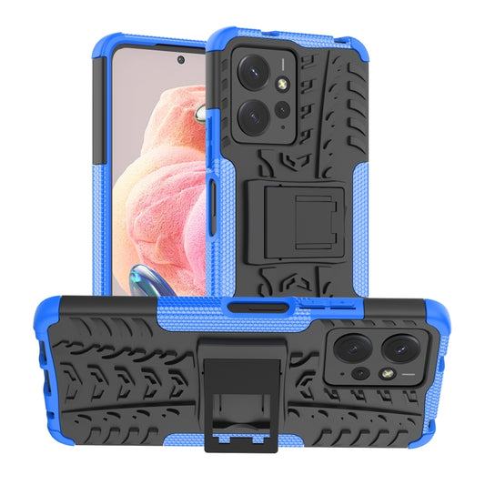 For Xiaomi Redmi Note 12 4G Global Tire Texture TPU + PC Phone Case with Holder(Blue) - Note 12 Cases by buy2fix | Online Shopping UK | buy2fix