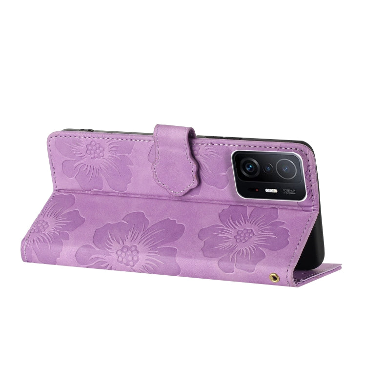 For Xiaomi 11T / 11T Pro Flower Embossing Pattern Leather Phone Case(Purple) - Xiaomi Cases by buy2fix | Online Shopping UK | buy2fix