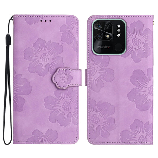 For Xiaomi Redmi 10C Flower Embossing Pattern Leather Phone Case(Purple) - Xiaomi Cases by buy2fix | Online Shopping UK | buy2fix