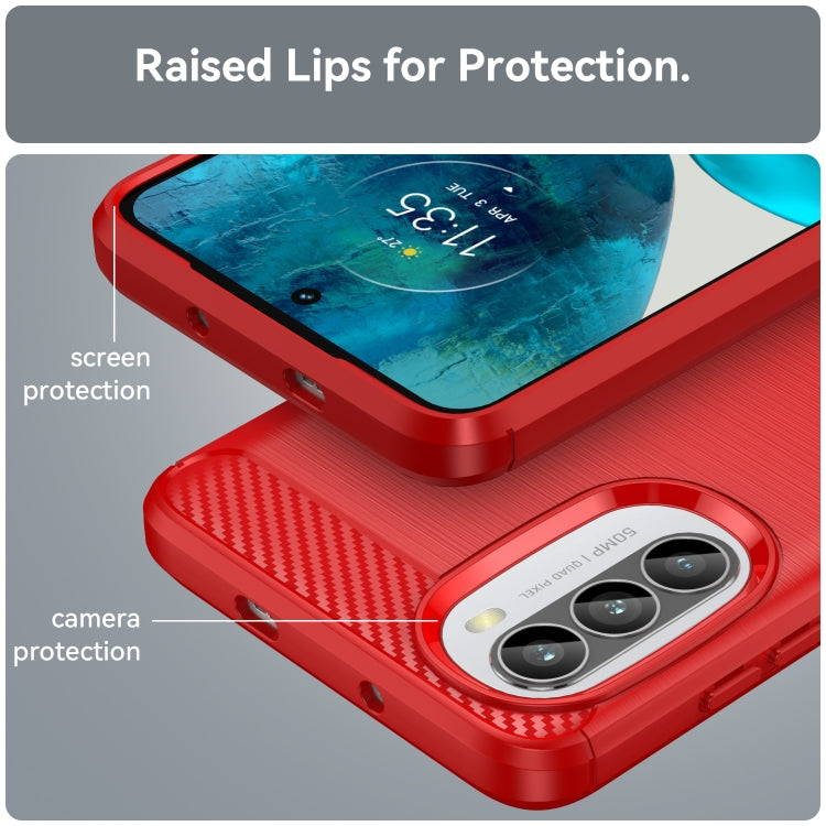 For Motorola Moto G52 Brushed Texture Carbon Fiber TPU Phone Case(Red) - Motorola Cases by buy2fix | Online Shopping UK | buy2fix