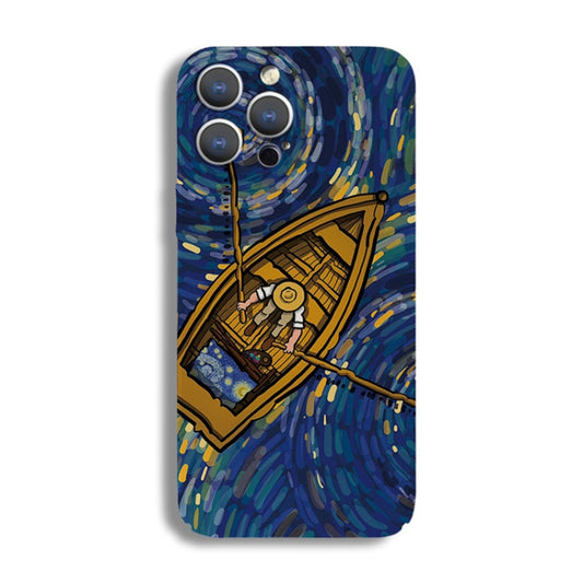 For iPhone 12 Precise Hole Oil Painting Pattern PC Phone Case(Boating) - iPhone 12 / 12 Pro Cases by buy2fix | Online Shopping UK | buy2fix