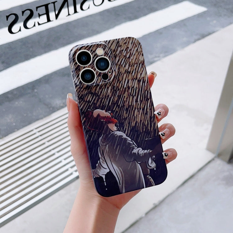 For iPhone 14 Pro Precise Hole Oil Painting Pattern PC Phone Case(Rain) - iPhone 14 Pro Cases by buy2fix | Online Shopping UK | buy2fix