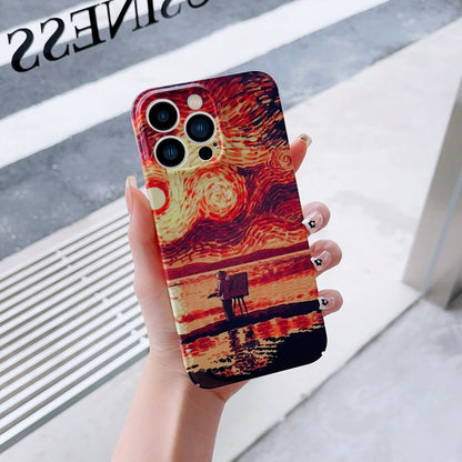 For iPhone 12 Pro Precise Hole Oil Painting Pattern PC Phone Case(Sunset) - iPhone 12 / 12 Pro Cases by buy2fix | Online Shopping UK | buy2fix