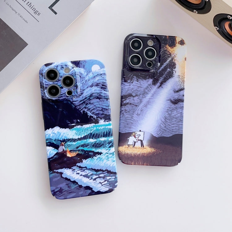 For iPhone 13 Pro Precise Hole Oil Painting Pattern PC Phone Case(Rain) - iPhone 13 Pro Cases by buy2fix | Online Shopping UK | buy2fix