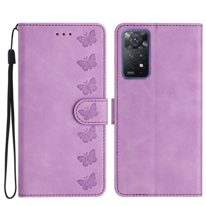 For Xiaomi Redmi Note 11 Pro 5G Global Seven Butterflies Embossed Leather Phone Case(Purple) - Redmi Note 11 Pro Case by buy2fix | Online Shopping UK | buy2fix