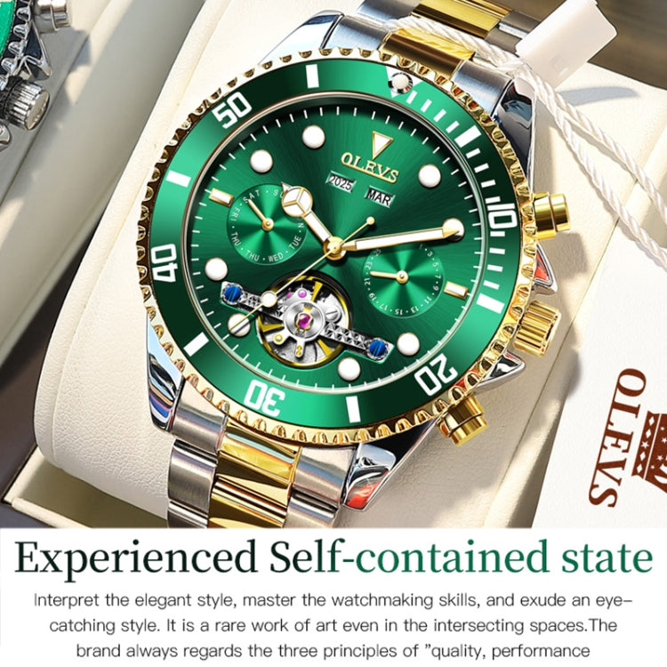 OLEVS 6605 Men Multifunctional Waterproof Mechanical Watch(Green) - Metal Strap Watches by OLEVS | Online Shopping UK | buy2fix