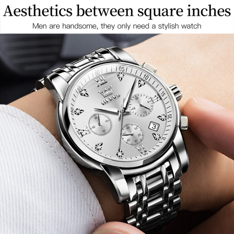 OLEVS 2858 Men Multifunctional Business Waterproof Quartz Watch(White) - Metal Strap Watches by OLEVS | Online Shopping UK | buy2fix