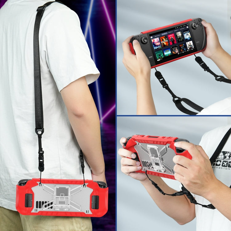 For Steam Deck Shockproof Game Console Case with Holder & Shoulder Strap(Red+Transparent) - Accessories by buy2fix | Online Shopping UK | buy2fix