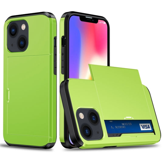 For iPhone 15 Shockproof Armor Phone Case with Slide Card Slot(Green) - iPhone 15 Cases by buy2fix | Online Shopping UK | buy2fix
