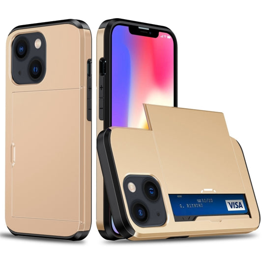 For iPhone 15 Shockproof Armor Phone Case with Slide Card Slot(Gold) - iPhone 15 Cases by buy2fix | Online Shopping UK | buy2fix