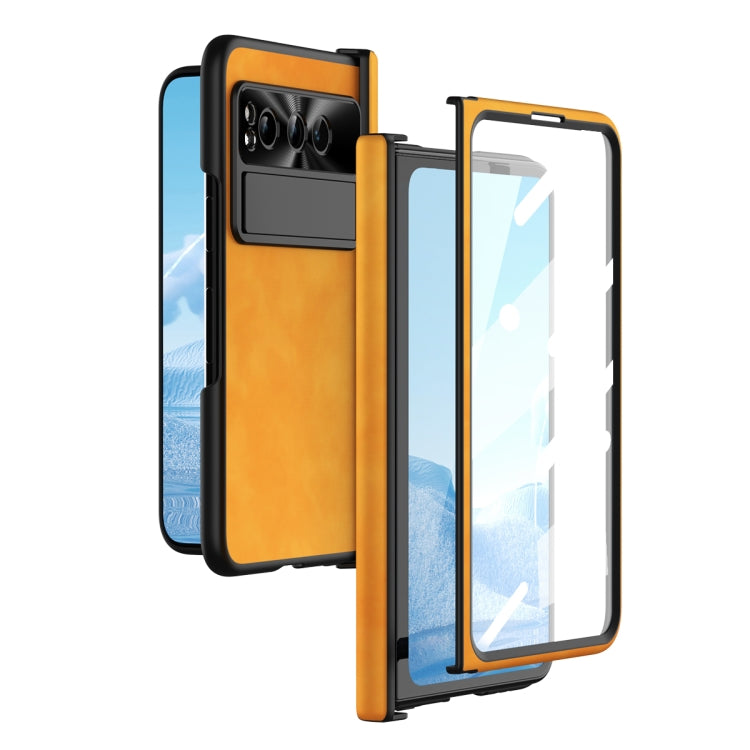 For Google Pixel Fold Integrated Napa Texture All-inclusive Phone Case with Hinge(Yellow) - Google Cases by buy2fix | Online Shopping UK | buy2fix