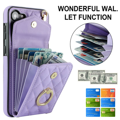 For Samsung Galaxy A54 5G Rhombic Texture Card Bag Phone Case with Long Lanyard(Light Purple) - Galaxy Phone Cases by buy2fix | Online Shopping UK | buy2fix