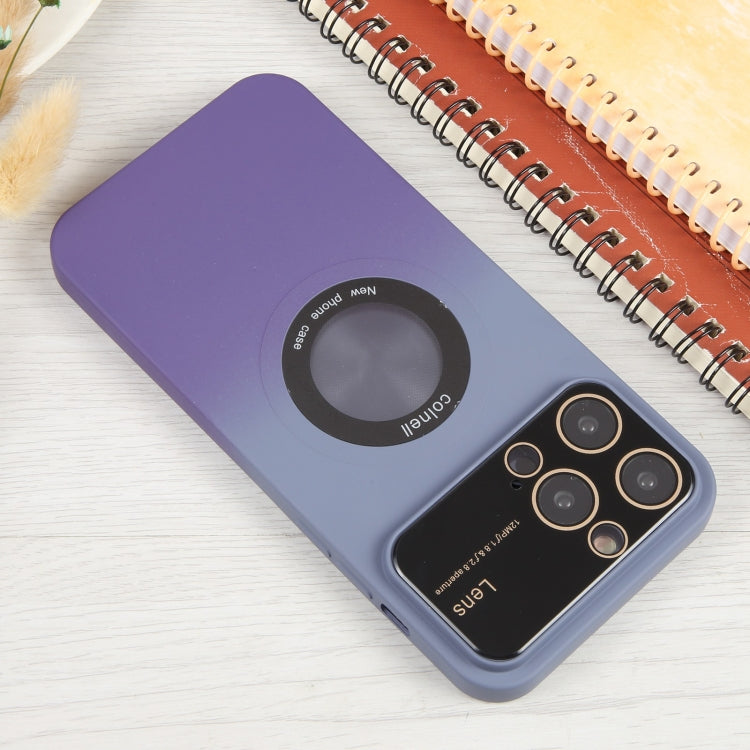For iPhone 14 Pro Gradient Silicone Shockproof Magsafe Phone Case with Lens Film(Grey Purple) - iPhone 14 Pro Cases by buy2fix | Online Shopping UK | buy2fix
