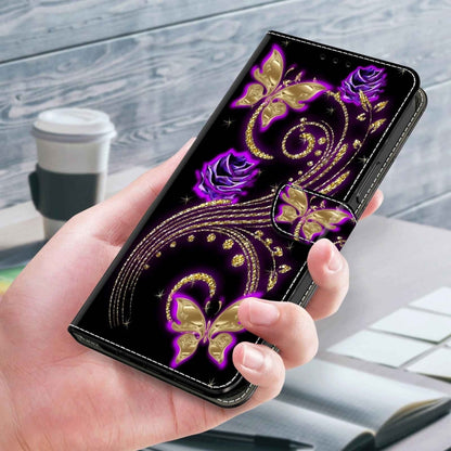 For Xiaomi Redmi Note 10 4G Crystal 3D Shockproof Protective Leather Phone Case(Purple Flower Butterfly) - Xiaomi Cases by buy2fix | Online Shopping UK | buy2fix