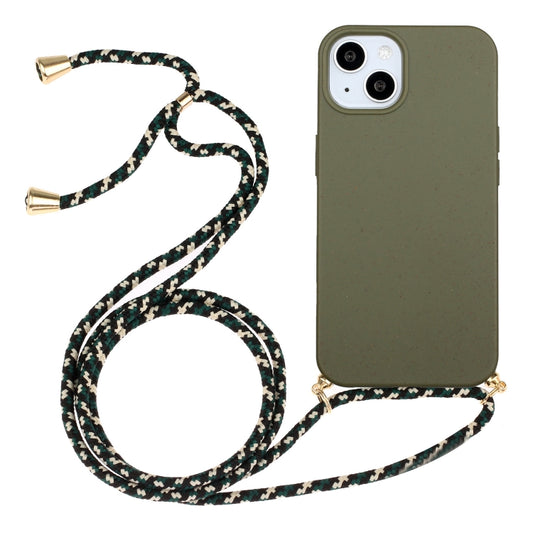 For iPhone 15 Plus Wheat Straw Material + TPU Phone Case with Lanyard(Army Green) - iPhone 15 Plus Cases by buy2fix | Online Shopping UK | buy2fix
