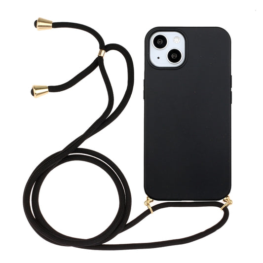 For iPhone 15 Plus Wheat Straw Material + TPU Phone Case with Lanyard(Black) - iPhone 15 Plus Cases by buy2fix | Online Shopping UK | buy2fix