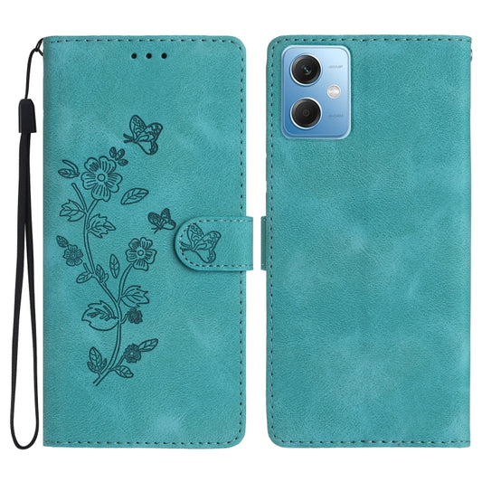 For Xiaomi Redmi Note 12 5G Flower Butterfly Embossing Pattern Leather Phone Case(Sky Blue) - Note 12 Cases by buy2fix | Online Shopping UK | buy2fix