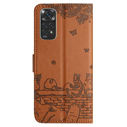 For Xiaomi Redmi Note 11 Global Cat Embossing Pattern Leather Phone Case with Lanyard(Brown) - Redmi Note 11 Case by buy2fix | Online Shopping UK | buy2fix