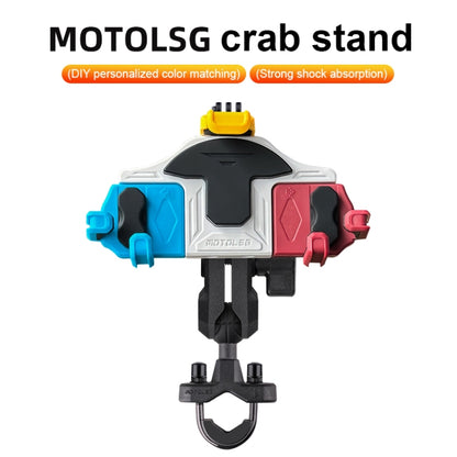 MOTOSLG Crab Motorcycle Phone Clamp Bracket O-Type Rear Mirror Mount with Anti-theft Lock(Blue White Red) - Holder by MOTOLSG | Online Shopping UK | buy2fix