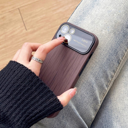 For iPhone 12 Wood Grain TPU Phone Case with Lens Film(Red) - iPhone 12 / 12 Pro Cases by buy2fix | Online Shopping UK | buy2fix