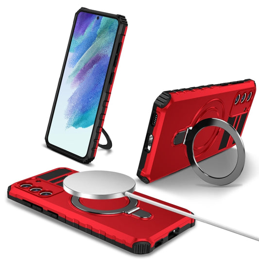 For Samsung Galaxy S21 FE 5G MagSafe Magnetic Holder Phone Case(Red) - Galaxy S22 Ultra 5G Cases by buy2fix | Online Shopping UK | buy2fix
