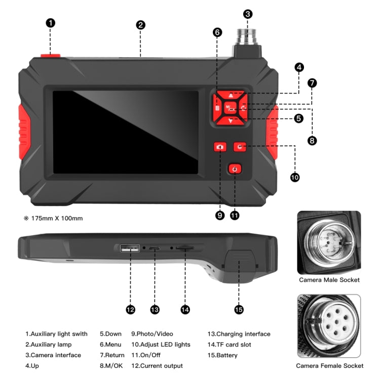 P30 5.5mm 1080P IP68 Waterproof 4.3 inch Screen Dual Camera Digital Endoscope, Length:1m Snake Tube(Black) -  by buy2fix | Online Shopping UK | buy2fix