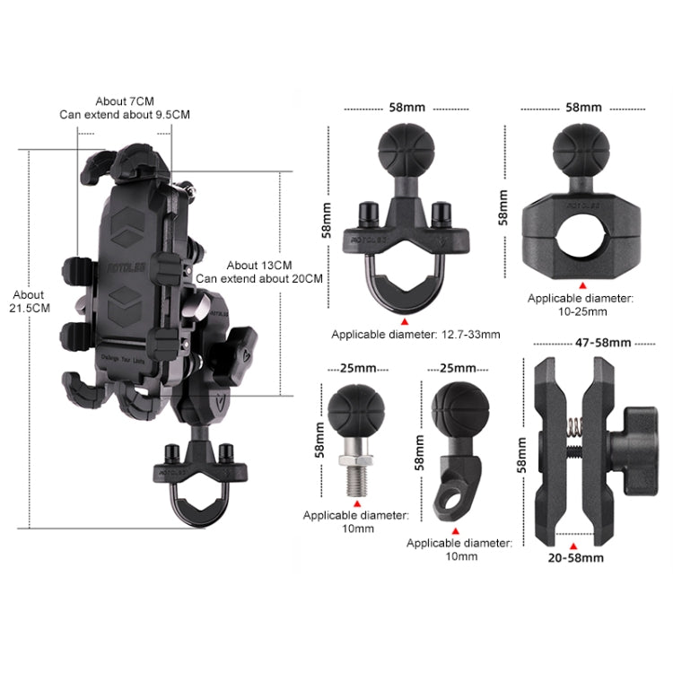 MOTOSLG Crab Motorcycle Phone Clamp Bracket M10 Ballhead Mount with Anti-theft Lock(Black) - Holder by MOTOLSG | Online Shopping UK | buy2fix